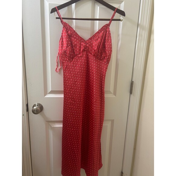 Japna Slip Dress Sz M Babydoll Red Pink Polka Dot Valentines Coquette 90s Style - Picture 1 of 14